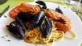 Pasta linguine with seafood. Italian cuisine Royalty Free Stock Photo