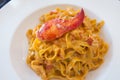 Pasta with lobster and cream Royalty Free Stock Photo