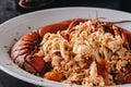 Pasta with Lobster meat on the black background Royalty Free Stock Photo