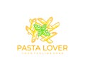 Pasta, macaroni, spaghetti and italian restaurant, logo design. Food, meal, fast food, catering and canteen, vector design