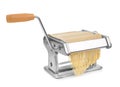Pasta machine with fresh noodles on white background Royalty Free Stock Photo