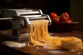 pasta machine slicing dough into thin strands