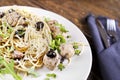 Pasta with meatballs, anchovies and olives. Royalty Free Stock Photo