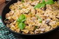 Pasta with meatballs and mushrooms in creamy sauce. Royalty Free Stock Photo