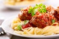 Pasta with meatballs and parsley Royalty Free Stock Photo