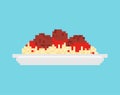 Pasta with meatballs pixel art 8 bit. Food pixelated vector illustration Royalty Free Stock Photo