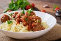 Pasta with meatballs in tomato sauce. Royalty Free Stock Photo