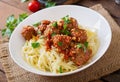 Pasta with meatballs in tomato sauce. Royalty Free Stock Photo