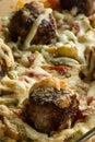 Pasta and meatballs with vegetables Royalty Free Stock Photo