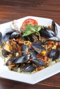 Pasta with Mediterranean mussels Royalty Free Stock Photo