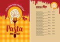 Pasta menu for italian restaurant with pasta on a fork