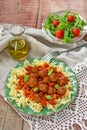 Pasta with mini meatballs with tomato sauce Royalty Free Stock Photo