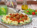 Pasta with mini meatballs with tomato sauce Royalty Free Stock Photo