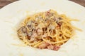 Pasta with mushroom and bacon Royalty Free Stock Photo