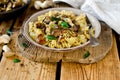 Pasta with mushrooms, cabbage Royalty Free Stock Photo