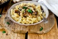 Pasta with mushrooms, cabbage and caraway Royalty Free Stock Photo