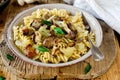 Pasta with mushrooms, cabbage Royalty Free Stock Photo