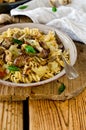 Pasta with mushrooms, cabbage Royalty Free Stock Photo