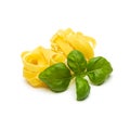 Pasta noddle nests with basil leaf