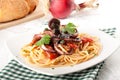 Pasta with octopus and tomato Royalty Free Stock Photo