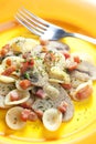 pasta orecchiette with bacon and champignons Royalty Free Stock Photo