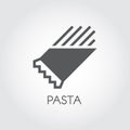 Pasta in package glyph icon. Graphic symbol of floury meal. Spaghetti or macaroni black flat label. Food logo. Vector Royalty Free Stock Photo