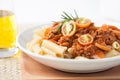 Pasta penne bolognese meat tomato sauce