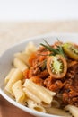 Pasta penne bolognese meat tomato sauce