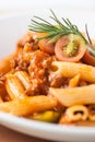 Pasta penne bolognese meat tomato sauce