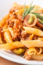 Pasta penne bolognese meat tomato sauce