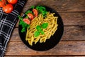 Pasta penne closeup with pesto sauce famous italian meal Royalty Free Stock Photo