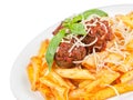 Pasta. Penne Pasta with Bolognese Sauce, Parmesan Royalty Free Stock Photo