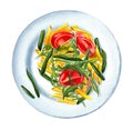 Pasta penne rigate with vegetables on plate