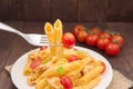 Pasta penne with tomato sauce, Italian food. Royalty Free Stock Photo