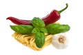 Pasta, pepper, basil, garlic. Royalty Free Stock Photo