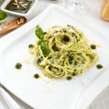Pasta with Pesto alla genovese Royalty Free Stock Photo