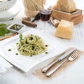 Pasta with Pesto alla genovese Royalty Free Stock Photo