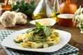 Pasta with pesto, green beans and potatoes Royalty Free Stock Photo