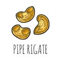 Pasta pipe rigate. Vector vintage engraving color illustration