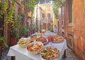 Pasta , pizza and homemade food arrangement in a restaurant Rome Royalty Free Stock Photo