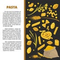 Pasta poster design for Italian food cuisine or macaroni and spaghetti restaurant. Royalty Free Stock Photo