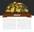 Pasta poster design for Italian food cuisine or macaroni and spaghetti restaurant. Royalty Free Stock Photo