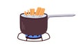 Pasta pot with boiling water and Italian spaghetti. Open saucepan on burning gas. Cook process in sauce pan on cookers