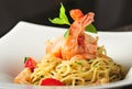 Pasta with prawns, delicious spaghetti with prawns Royalty Free Stock Photo