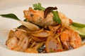 Pasta with prawns, delicious spaghetti Royalty Free Stock Photo