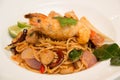 Pasta with prawns, delicious spaghetti Royalty Free Stock Photo