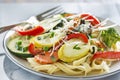 Pasta primavera with fettuccine and garden vegetables