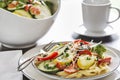 Pasta primavera with fettuccine and garden vegetables