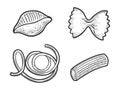 Pasta products set sketch vector illustration