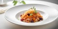 Pasta with pumpkin and vegetables on a plate. Italian food